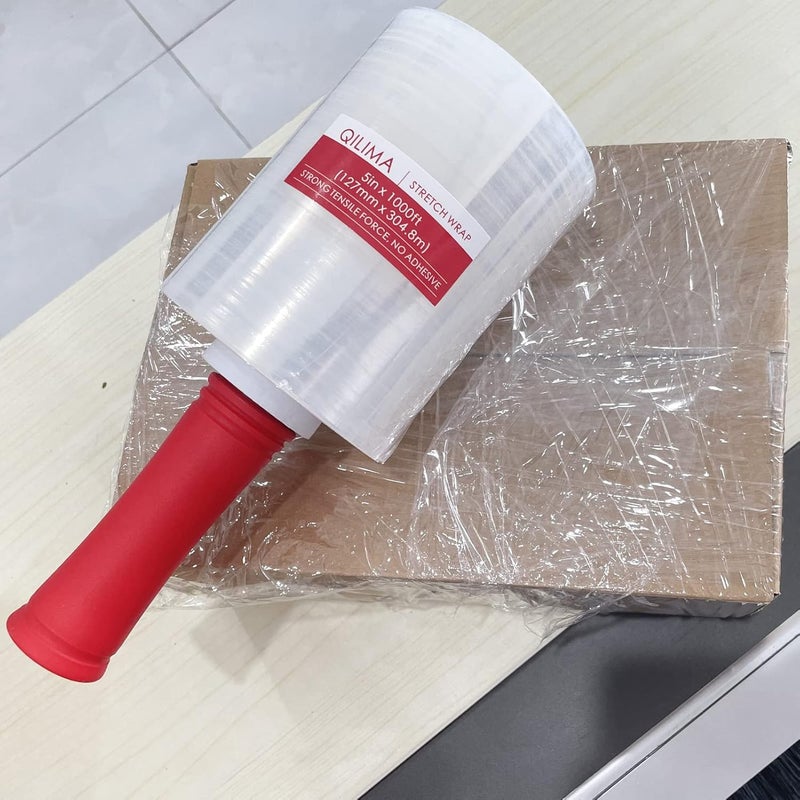 QILIMA Mini Clear Industrial Stretch Wrap Film, 80 Gauge Thick Cling Plastic Wrap for Moving, Pallet Wrap - Self Adhering Packaging Heavy Duty Shrink Film, 5" x 1000ft 4 Pack with Handle - Image 3